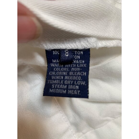Ralph Lauren Sport Women’s 8 Polo Logo White Cotton Cropped Pants Slit Side Pock - Picture 2 of 8